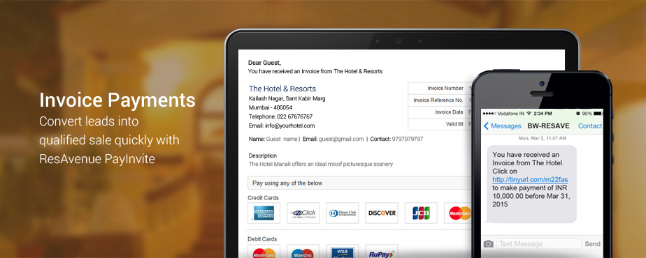 Invoice Payments Convert leads into qualified sale quickly with ResAvenue PayInvite